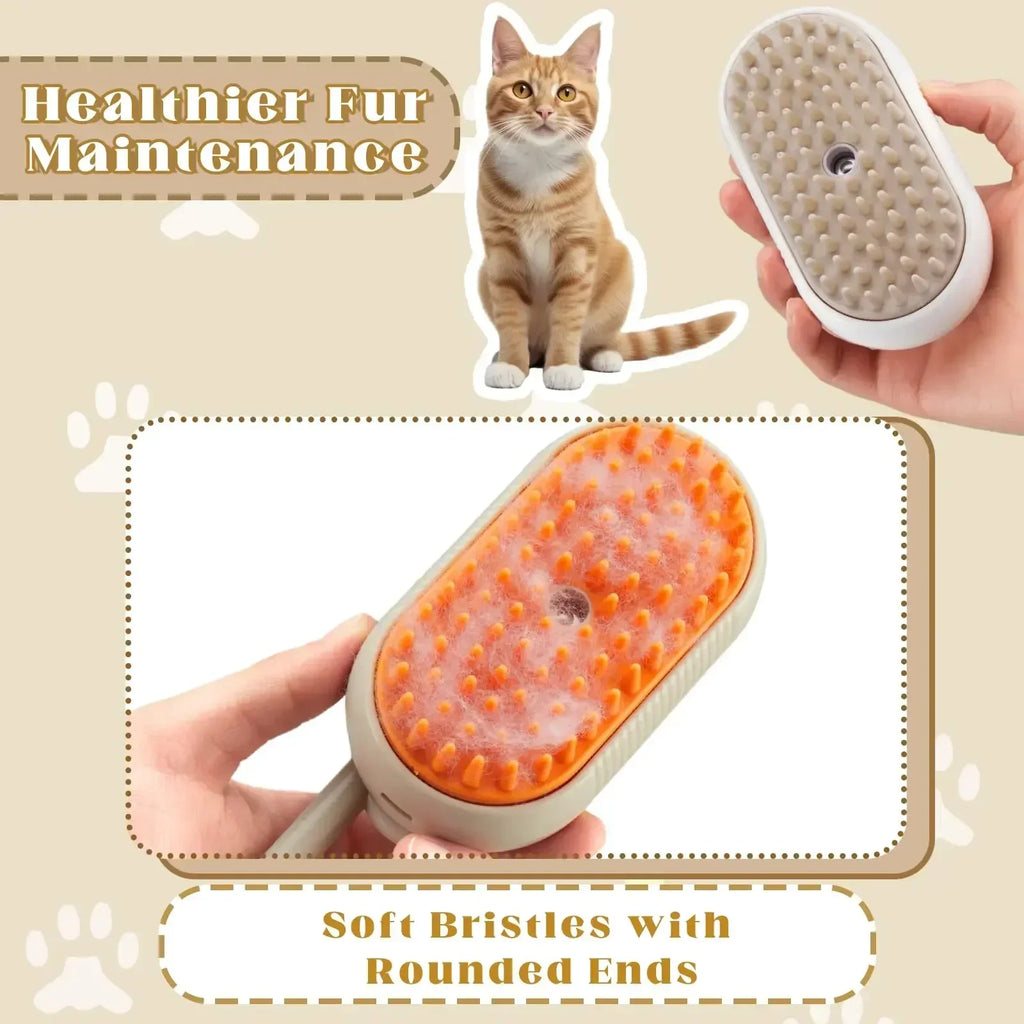Spazzola a Vapore 3-in-1 per Cani e Gatti | Massaggio e Rimoziome Pelo