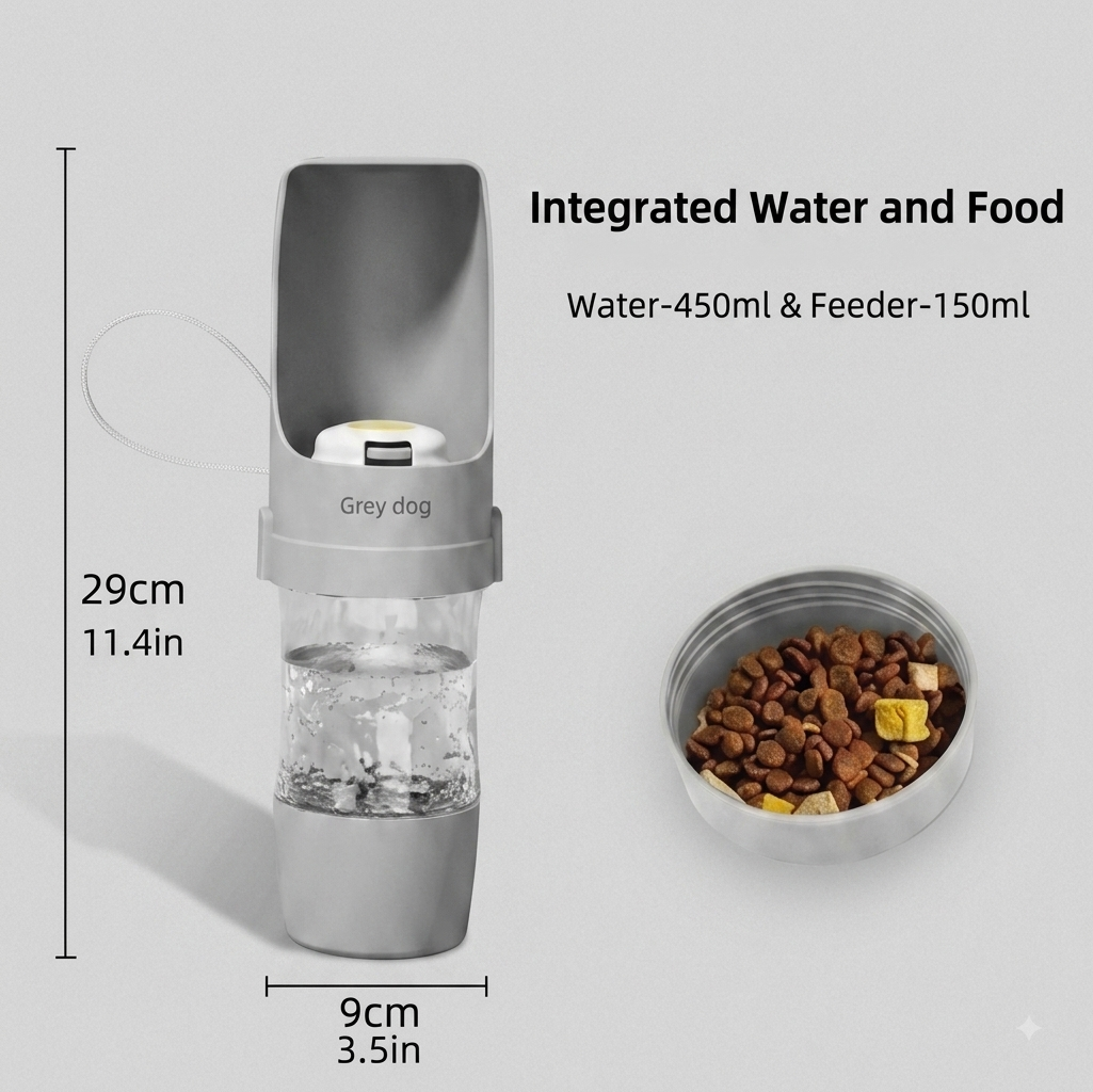 Tragbare 2-in-1-Flasche für Hunde und Katzen | Futter und Wasser
